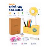 elieldam Şarjlı Mini USB Fan Kalemlik LED Işıklı Yapı Bloklu Masaüstü Fan Lego Tasarımlı Fan Kalemlik Renkli Kalem Hediyeli