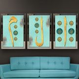 Elif Lam Mim-3 Temalı Aynalı Çerçeveli 3 lü Kanvas Tablo Seti 150x70 cm SETS0030