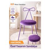 Elif Masa Sandalye Fiyonk Makyaj Sandalyesi – Babyface Kumaş, Metal Ayaklı, Modern Tasarım, Şık Puf Sandalye, Mor