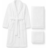 Elif Mira 3 Parça Tek Kişilik Banyo Bornoz ve Havlu Seti %100 Pamuk Serena Collection - L - XL - Beyaz