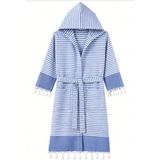 Elif Mira Kapşonlu Çocuk Peştemal Bornoz %100 Pamuk Plaj, Havuz ,banyo Bornozu Kidside - 7 - 8 Yaş - Mavi