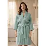 Elif Mira Kimono Yaka Unisex Tek Kişilik Pamuklu Banyo Bornozu Comfort - S - M - Yeşil