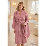 Elif Mira Tek Kişilik Banyo Havlulu Bornoz Seti Pamuklu Bukle Şalyaka | Nuvia - 4XL - Mürdüm