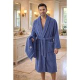 Elif Mira Tek Kişilik Banyo Havlulu Bornoz Seti Pamuklu Bukle Şalyaka | Nuvia - L - XL - Lacivert