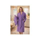 Elif Mira Tek Kişilik Banyo Havlulu Bornoz Seti Pamuklu Bukle Şalyaka | Nuvia - L - XL - Lavanta