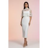 Elif Naz Moda Evi beyaz fıransız dantel etol ip askılı straplez midi elbise