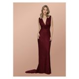 Elif Naz Moda Evi bordo payet v yaka uzun kuyruklu elbise