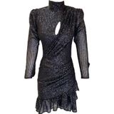 Elif Naz Moda Evi Payetli Boğazlı Fırfırlı Elbise Siyah