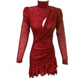 Elif Naz Moda Evi Payetli Fırfırlı Elbise Kırmızı