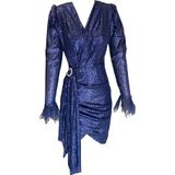 Elif Naz Moda Evi Payetli Otriş Detaylı Lacivert Karpuz Kol Elbise