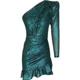 Elif Naz Moda Evi Yeşil Payetli Tek Omuz Elbise