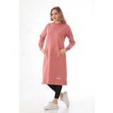 Elif Okur Tesettür Cepli Uzun Tunik 110cm Gül Kurusu 1402