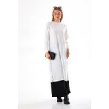 Elif Okur Tesettür Penye Uzun Tunik 110cm Ekru 1502