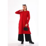 Elif Okur Tesettür Penye Uzun Tunik 110cm Kırmızı 1503