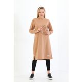 Elif Okur Tesettür Uzun Tunik 110cm Bej 1215