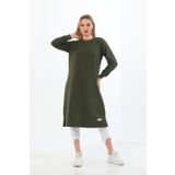 Elif Okur Tesettür Uzun Tunik 110cm Haki 1217