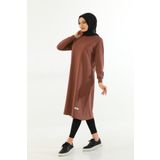 Elif Okur Tesettür Uzun Tunik 110cm Kahverengi 1241