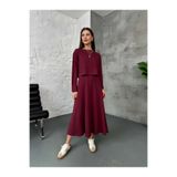 Elif Özbey Butik Bordo Modal Bluzlu İkili Takım Elbise