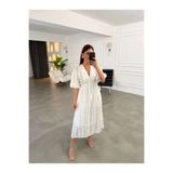 Elif Özbey Butik Ekru Püsküllü Ön Bağlamalı Elbise
