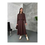 Elif Özbey Butik Kahverengi Modal Bluzlu İkili Takım Elbise