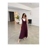 Elif Özbey Butik Mürdüm Tshirt Detaylı Salaş İkili Elbise Takım