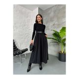 Elif Özbey Butik Siyah Kemerli Maxi Elbise