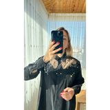 Elif Tarakçı Butik Yaka Tül Detaylı Pamuklu Siyah Gömlek