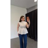 elif teke Livia Sıfır Kol Altı Fırfırlı Bluz Ekru