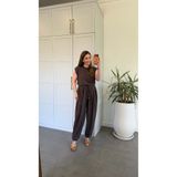 elif teke Modal Şalvar Pantolonlu Takım Kahverengi