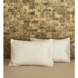 Elif Tekstil Saten Şeritli 2'li Yastık Kılıfı Seti - 50 x 70 cm - Açık Krem