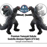 Elifeshop 2'li Godzilla Aksiyon Figürü Seti 20 cm Yumuşak Dokulu Karakter Oyuncak Çocuklara Özel Hediye 2 Adet