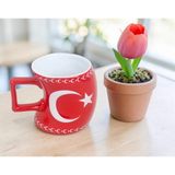 Elifeshop Ay Yıldız Tasarımlı Türk Bayraklı Porselen Kupa Fincan Mug – 350 ml Büyük Boy 019-670 - 1 Adet - Kırmızı - Beyaz