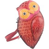 Elifeshop El Yapımı Hakiki Deri Baykuş Tasarımlı Fermuarlı Kadın Cüzdan | Bozuk Para Kart Anahtar Çantası Md 4 - Kırmızı