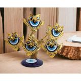 Elifeshop Feng Shui Nazar Boncuğu Çiçeği Hayat Ağacı Biblo Servet Çakra Şans Ağacı Mavi Göz Baykuş 15 Cm. - Altın