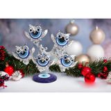 Elifeshop Feng Shui Nazar Boncuğu Çiçeği Hayat Ağacı Biblo Servet Çakra Şans Ağacı Mavi Göz Baykuş 15 Cm. - Gümüş