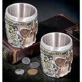 Elifeshop Gotik Viking Kurukafa Işlemeli Paslanmaz Çelik 2’li Premium Shot Bardağı Seti – 55 ml - 2 Adet - 60 ml