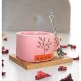 Elifeshop Hayat Ağacı Desenli Mıknatıslı Bambu Stantlı Seramik Kahve Kupası 200 ml - Pembe