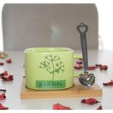 Elifeshop Hayat Ağacı Desenli Mıknatıslı Bambu Stantlı Seramik Kahve Kupası 200 ml - Yeşil