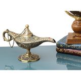 Elifeshop Lüks Döküm Alaşım Motif Işlemeli Alaaddin Sihirli Lamba Tütsülük Buhurdanlık Dekoratif Biblo 15 cm - Altın