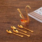 Elifeshop Lüks Iskandinav Kuğu Tutuculu 6’lı Tatlı Kahve Çay Kaşığı Seti Nakış Işleme Detaylı Gold Set - Gümüş