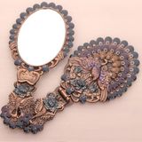 Elifeshop Lüks Tavus Kuşu Işlemeli Taşlı Katlanır El Aynası Zamak Döküm Hürrem Makyaj Aynası Hediyelik 22 cm - Bronz