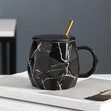 Elifeshop Mermer Desenli Kapaklı Kaşıklı Sıcak Tutan Kupa Bardak Fincan Mug Mini Motivasyon Termos 400 ml - Siyah