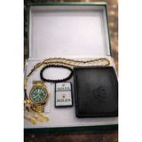 Elifin Işıgı Elifin Işığı Emerald Gold Erkek Saat & Aksesuar Hediye Seti – Yeşil Kadran Premium Seri - Gümüş - Açık Yeşil