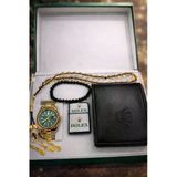 Elifin Işığı Emerald Gold Erkek Saat Aksesuar Hediye Seti Yeşil Kadran Premium Seri