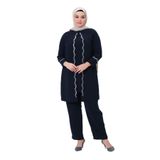 ELİFNAZ KADIN BÜYÜK BEDEN PETEK KUMAŞ PANTOLONLU İKİLİ ANNE ABİYE TAKIM Gül