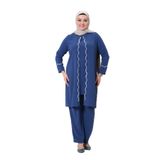 ELİFNAZ KADIN BÜYÜK BEDEN PETEK KUMAŞ PANTOLONLU İKİLİ ANNE ABİYE TAKIM Mavi
