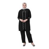 ELİFNAZ KADIN BÜYÜK BEDEN PETEK KUMAŞ PANTOLONLU İKİLİ ANNE ABİYE TAKIM Siyah