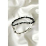 Elifsu Jewelry Karlı Obsidyen Fasetli Kesim Doğal Taş Tesbih