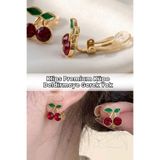 Elifsu Jewelry Klipsli Deliksiz Küpe Kiraz Tasarımlı Taşlı Kulağı Delik Olmayanlar İçin