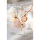 Elifsu Jewelry Pembe Kuvars Doğal Taşlı Kalp Anahtar Ve Kilit Model 2'li Set Çift Kolyesi